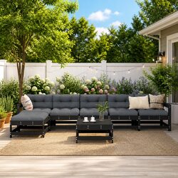 Premium 7 Piece Outdoor Lounge Set with Cushions - Black Wood