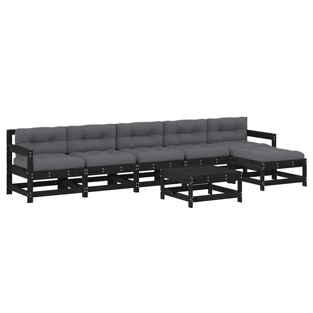 7 Piece Outdoor Garden Lounge Set Solid Pine Wood Black with Cushions