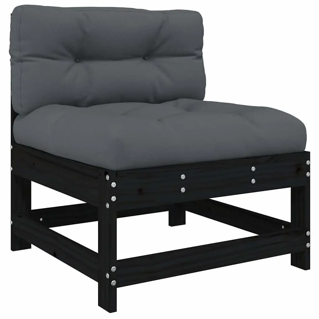 7 Piece Outdoor Garden Lounge Set Solid Pine Wood Black with Cushions