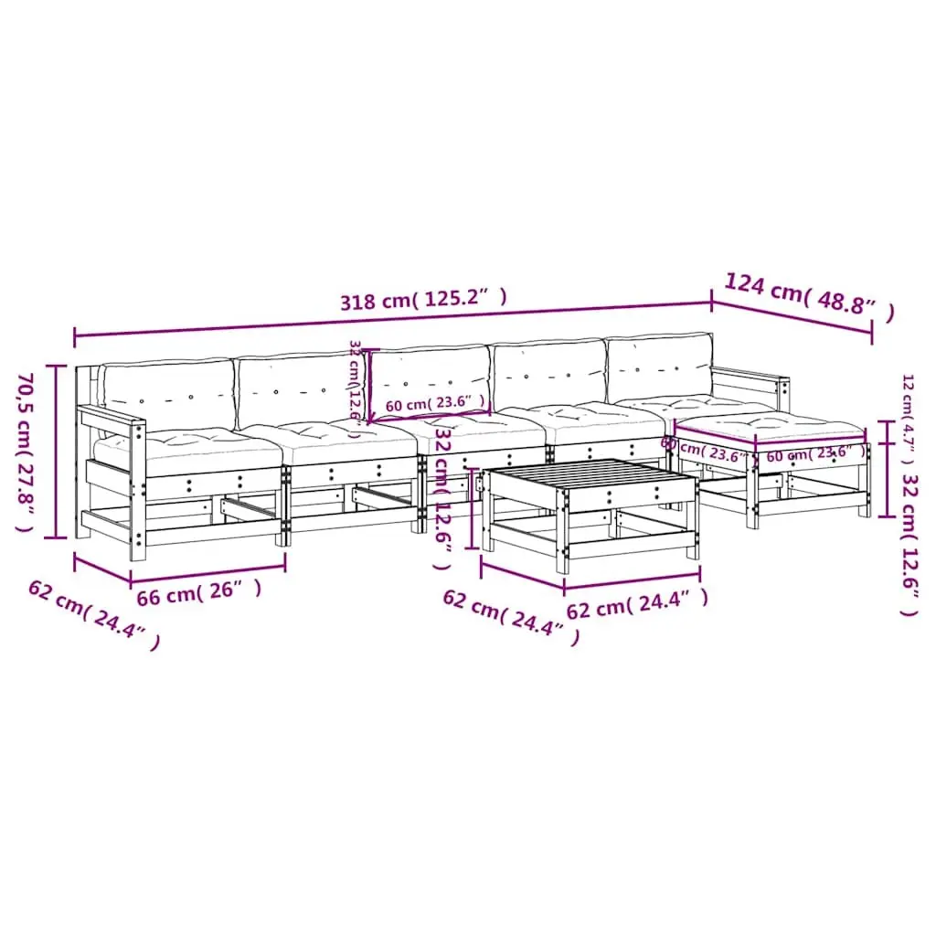 7 Piece Outdoor Garden Lounge Set Solid Pine Wood Black with Cushions