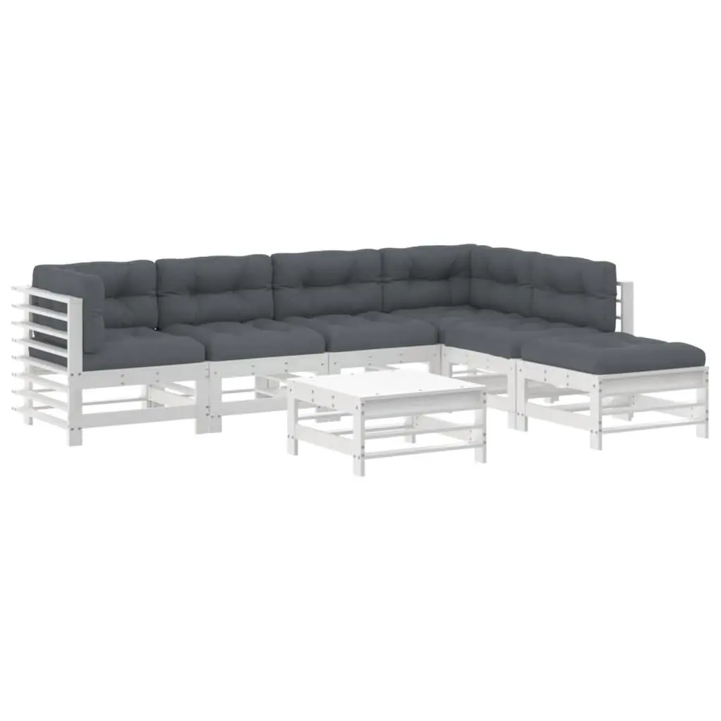 7 Piece Garden Lounge Set with Cushions Outdoor Patio Furniture White Wooden