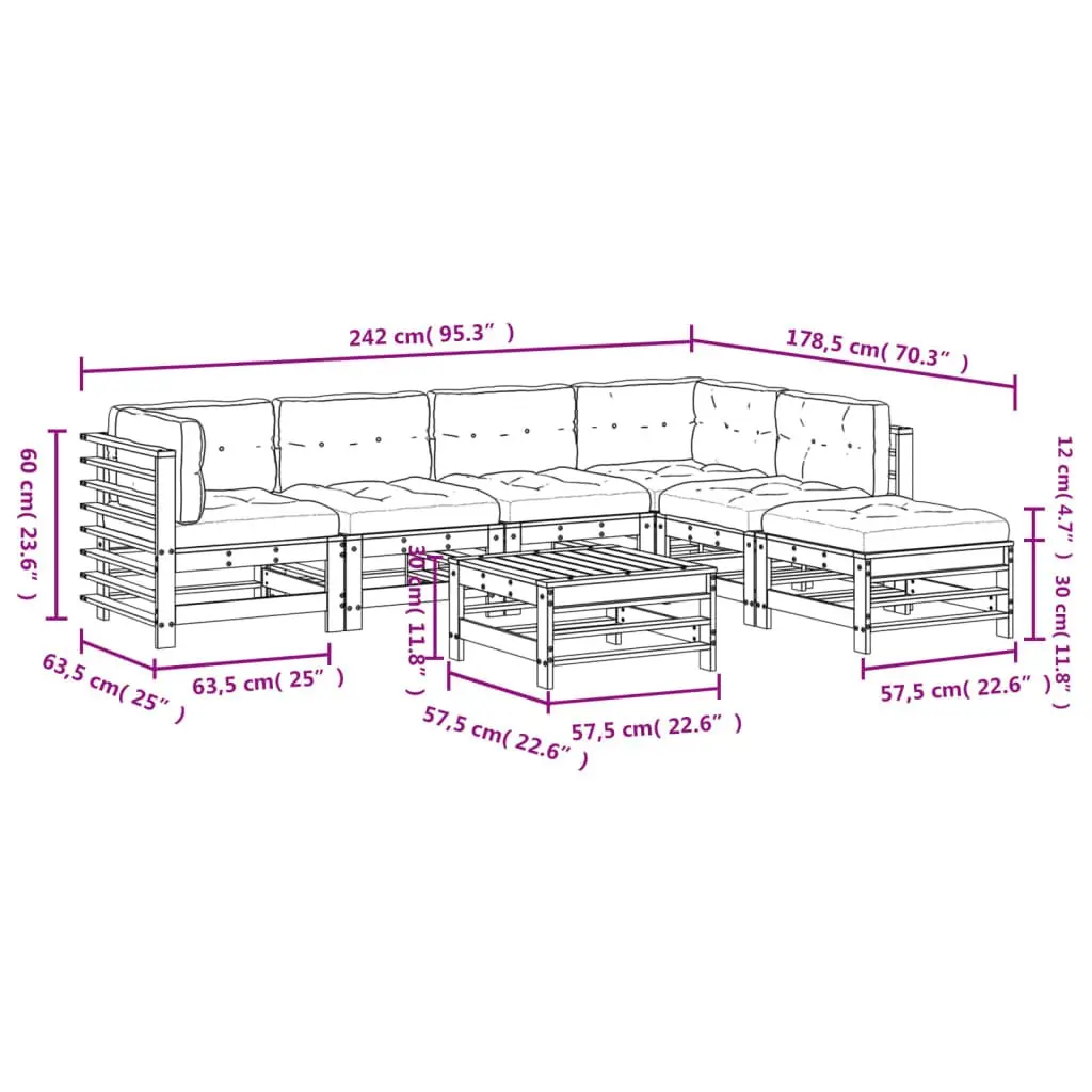 7 Piece Garden Lounge Set with Cushions Outdoor Patio Furniture White Wooden