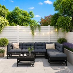 7-Piece Modular Outdoor Lounge Set with Cushions - Black