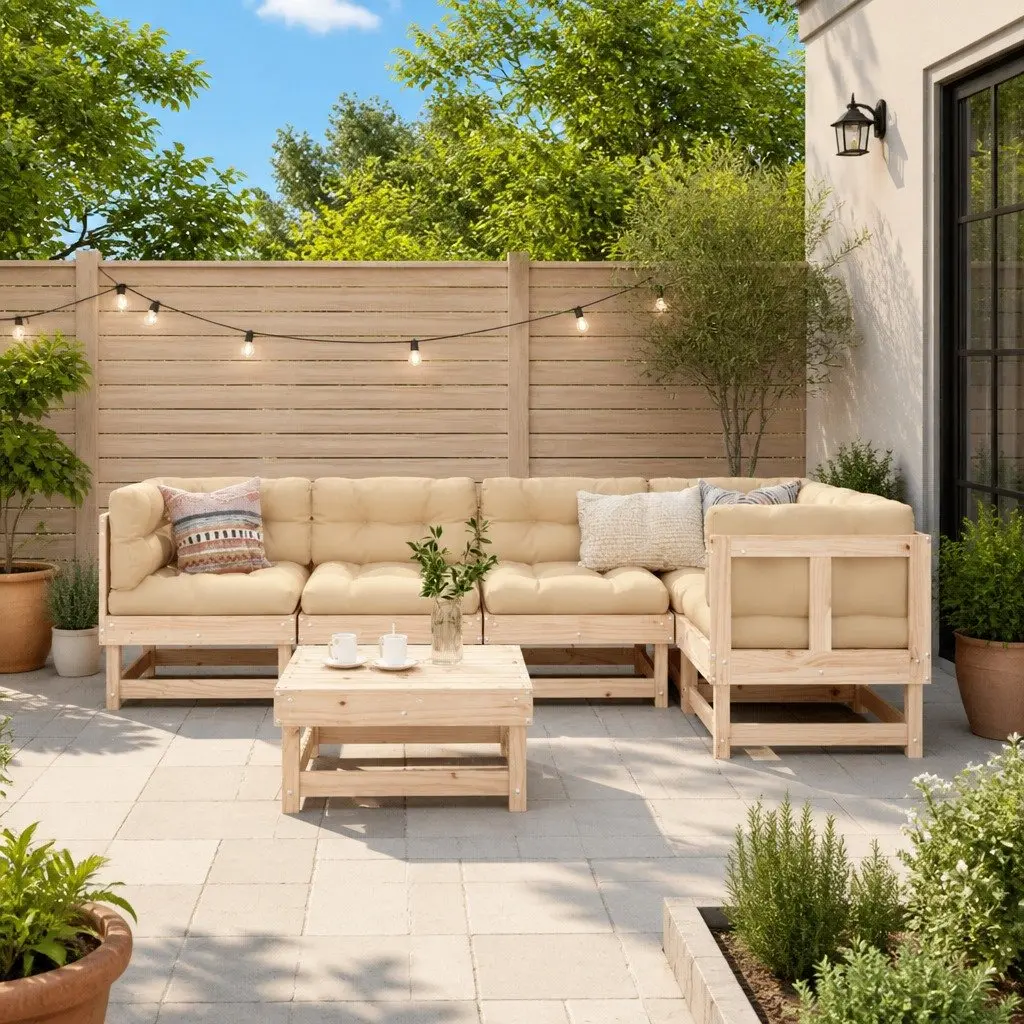 Garden Lounge Set Solid Pine Wood 6 Piece Outdoor Furniture Patio Sofa Brown with Cushions