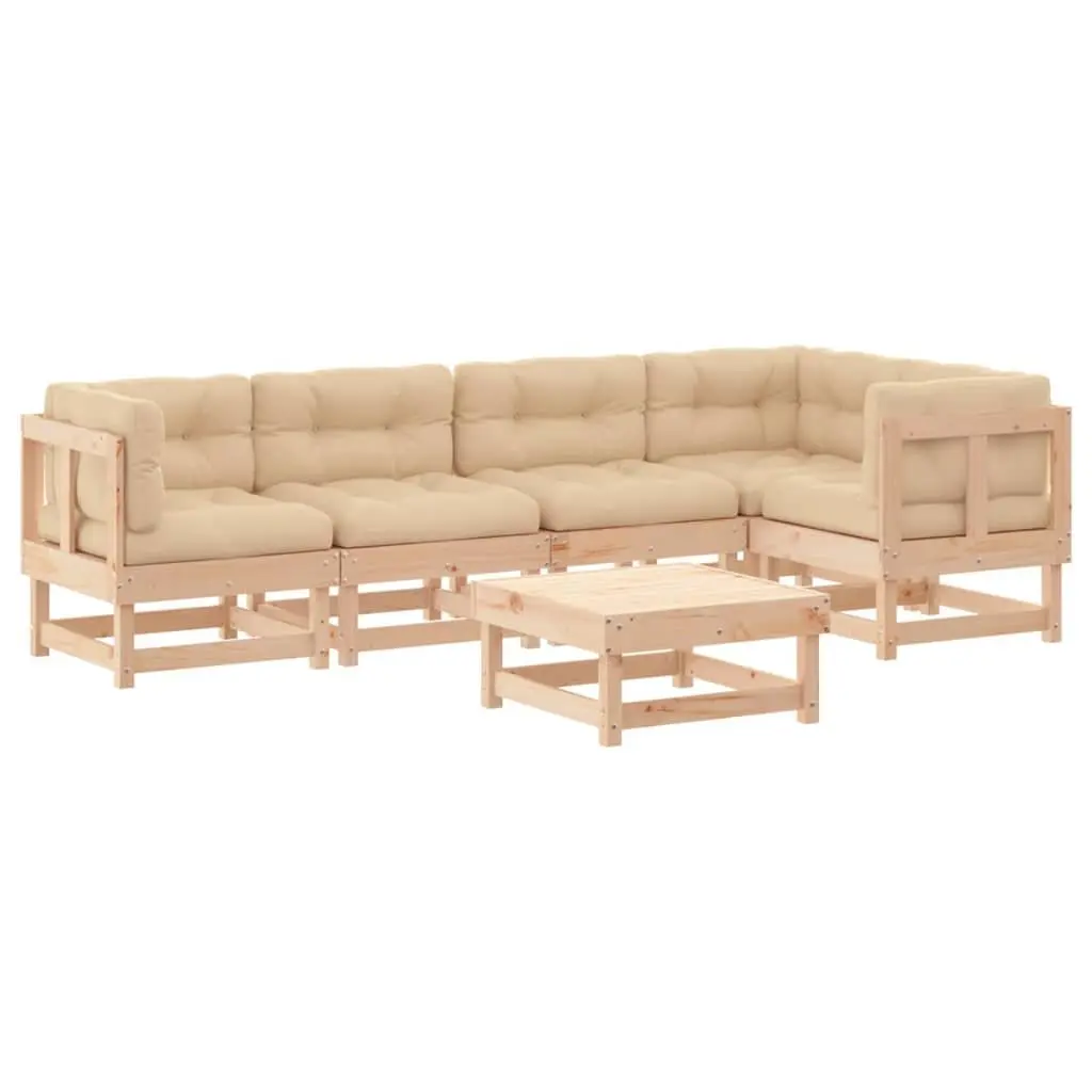 Garden Lounge Set Solid Pine Wood 6 Piece Outdoor Furniture Patio Sofa Brown with Cushions