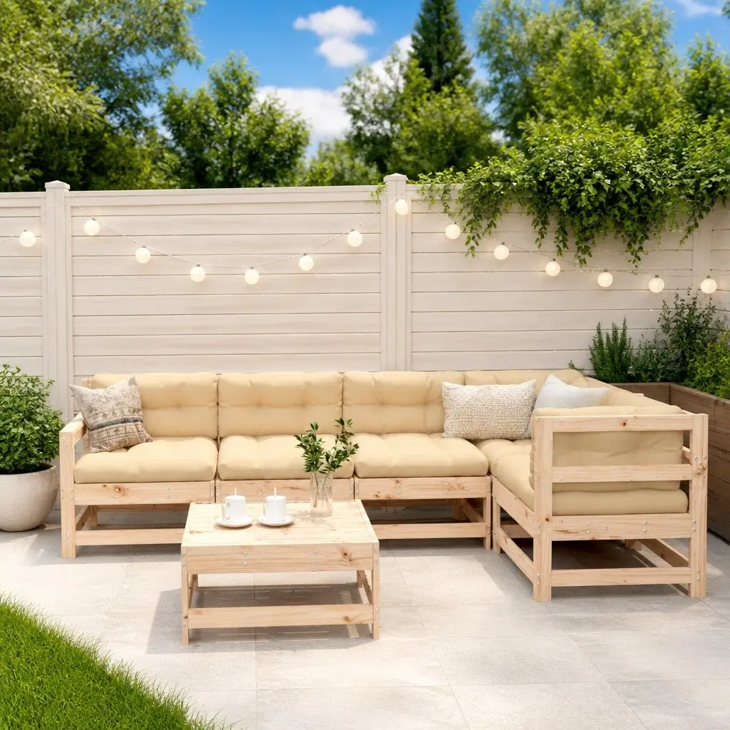6-Piece Wooden Garden Lounge Set with Cushions