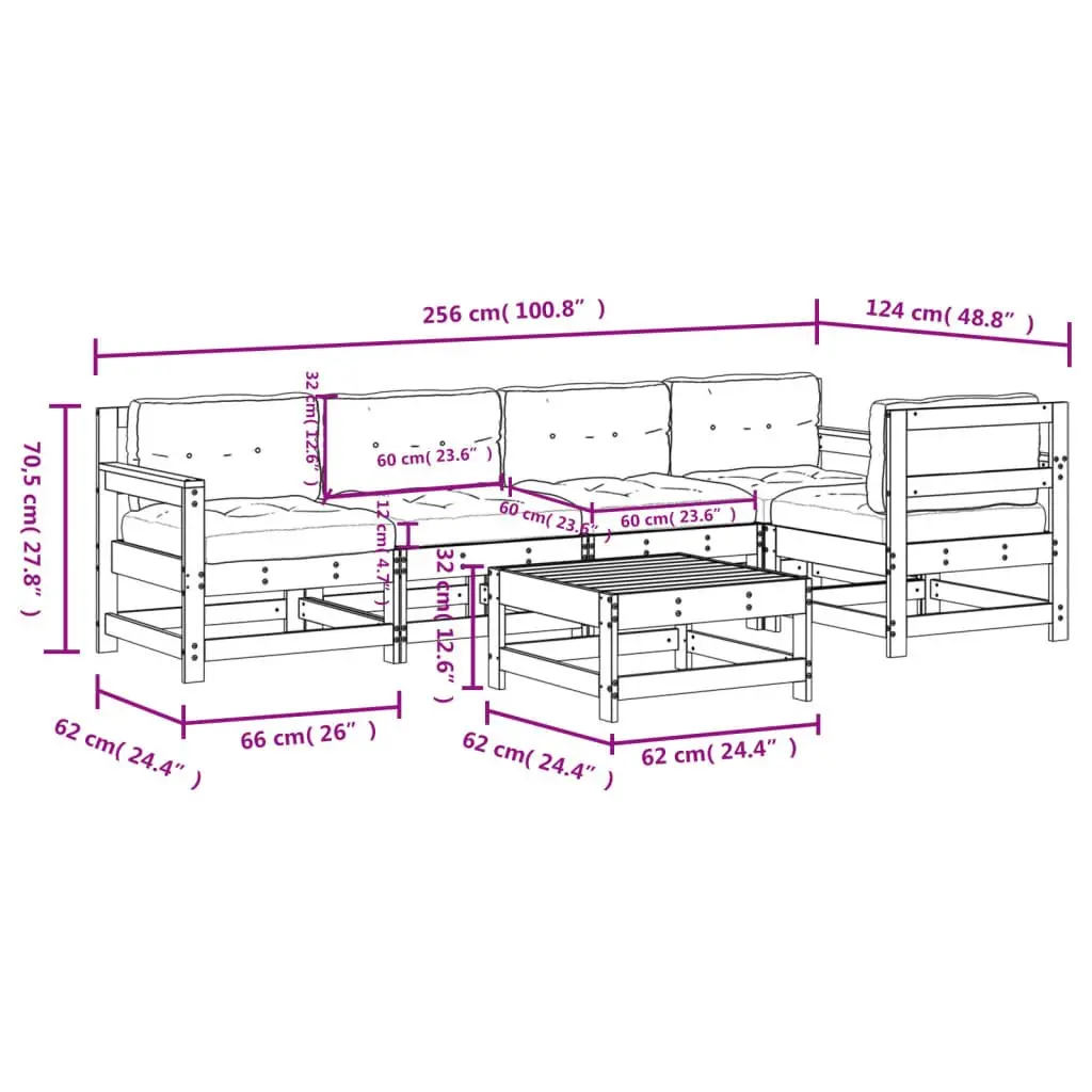 6-Piece Wooden Garden Lounge Set with Cushions