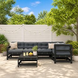 Durable 6-Piece Black Garden Lounge Set with Cushions