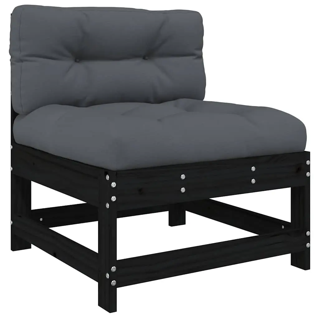 Garden Lounge Set Solid Pine Wood 6 Piece Outdoor Furniture Patio Sofa with Cushions Black