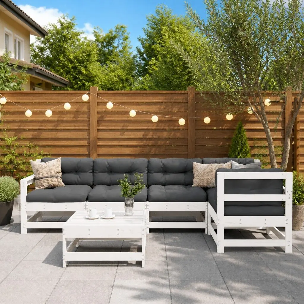 6-Piece White Garden Lounge Set with Cushions
