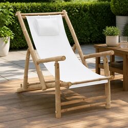 Adjustable Foldable Bamboo Deck Chair in White