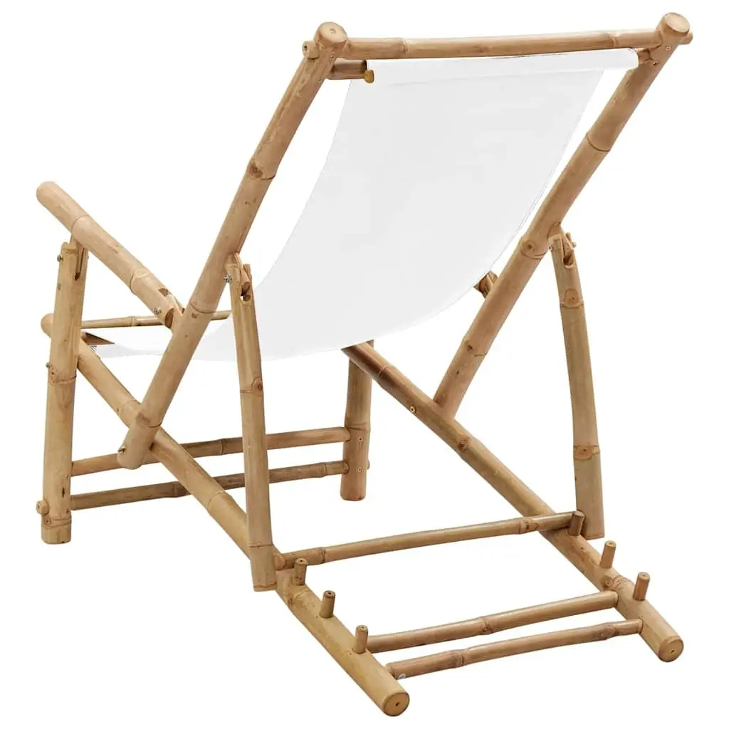 Adjustable Foldable Bamboo Deck Chair in White