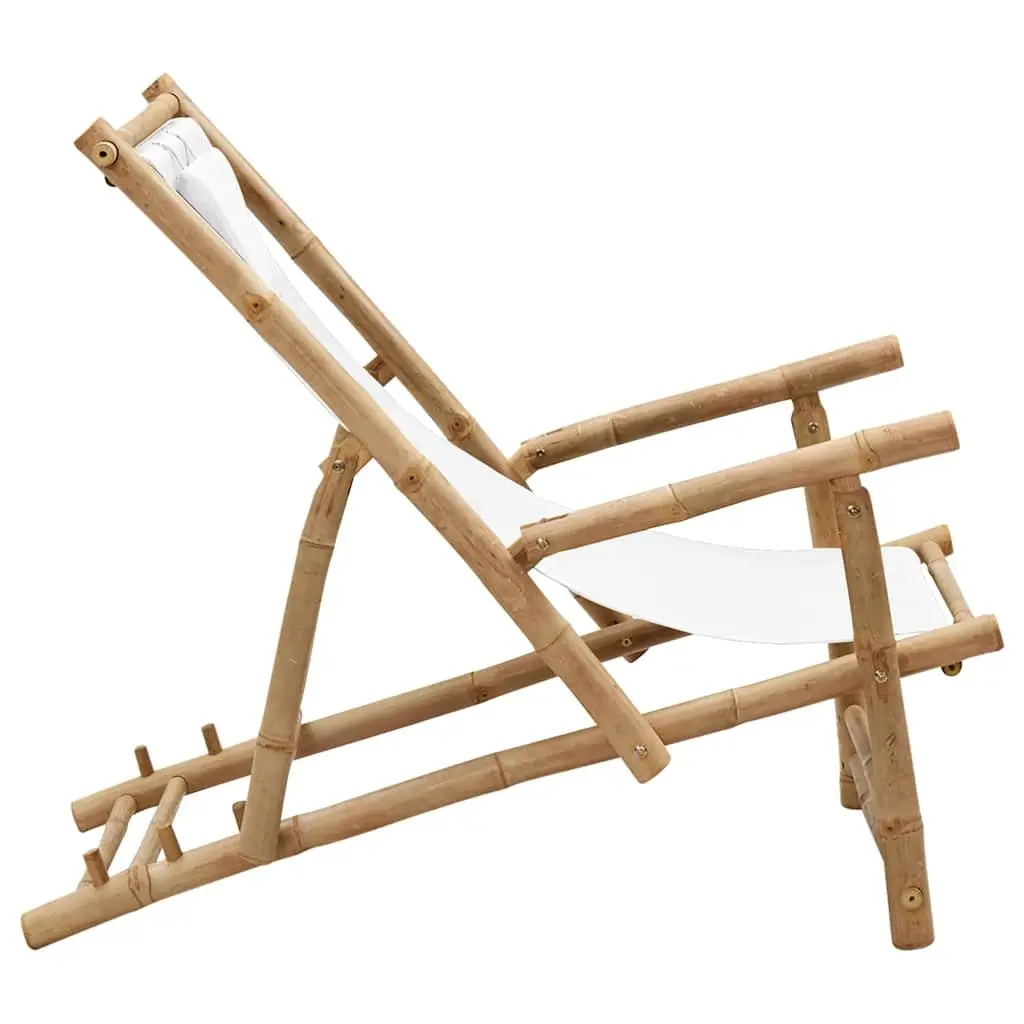 Adjustable Foldable Bamboo Deck Chair in White