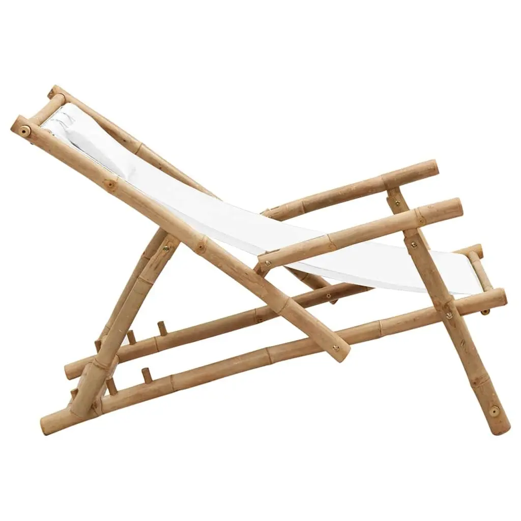 Adjustable Foldable Bamboo Deck Chair in White