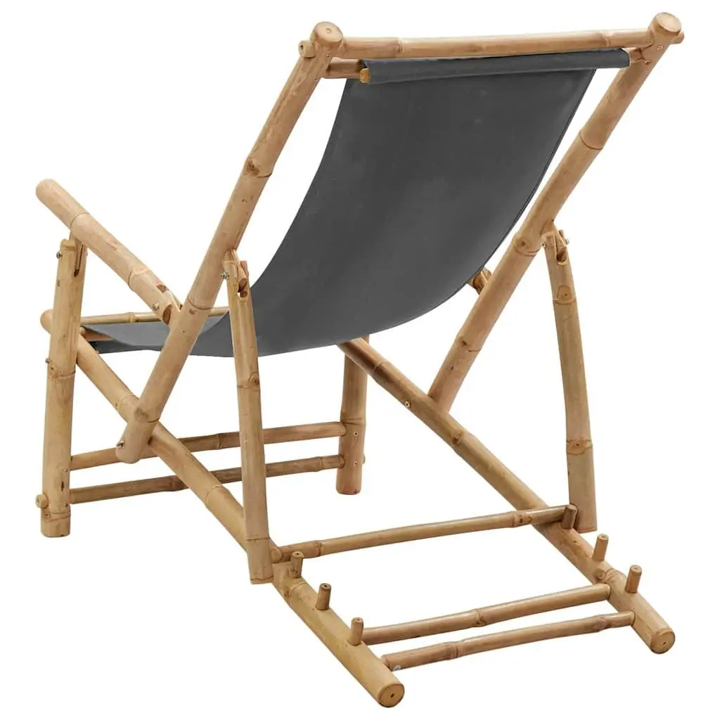 Bamboo Frame Deck Chair with Adjustable Backrest for Outdoors