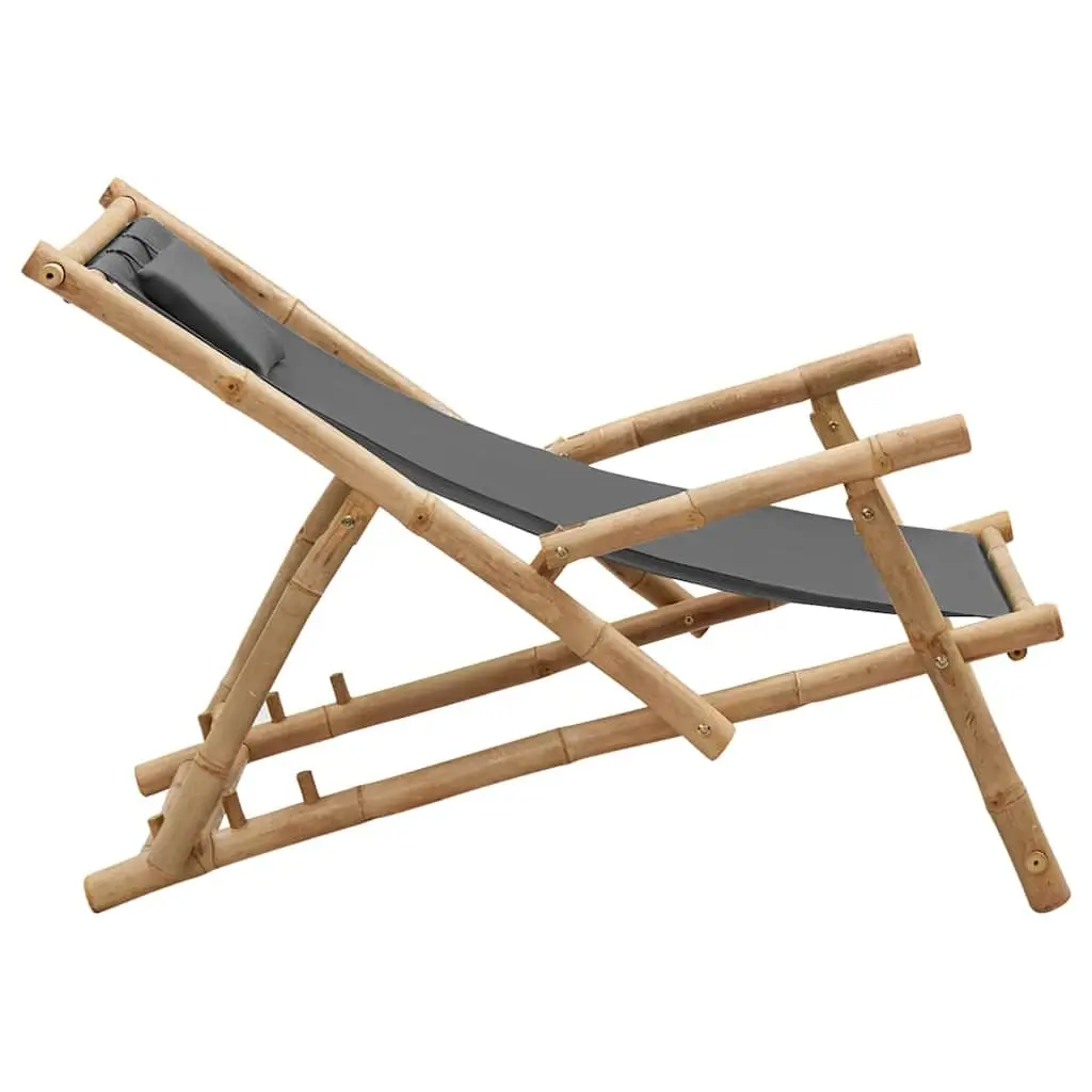 Bamboo Frame Deck Chair with Adjustable Backrest for Outdoors