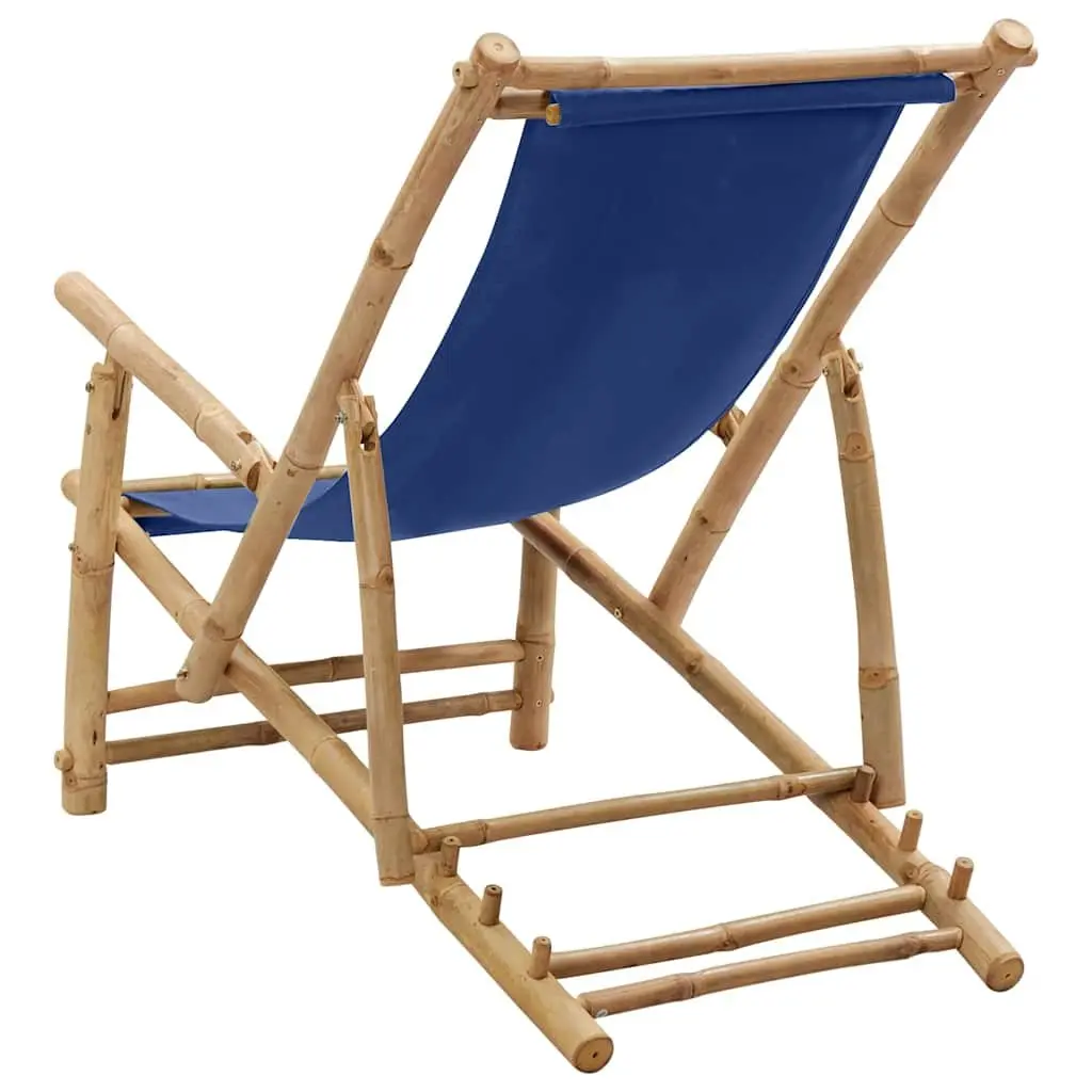 Bamboo Frame Adjustable Outdoor Deck Chair with Canvas Seat