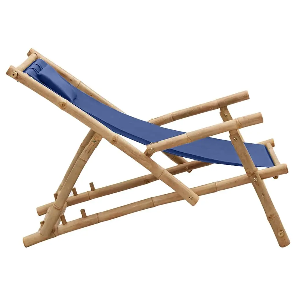 Bamboo Frame Adjustable Outdoor Deck Chair with Canvas Seat