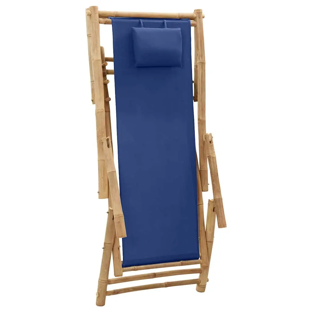 Bamboo Frame Adjustable Outdoor Deck Chair with Canvas Seat