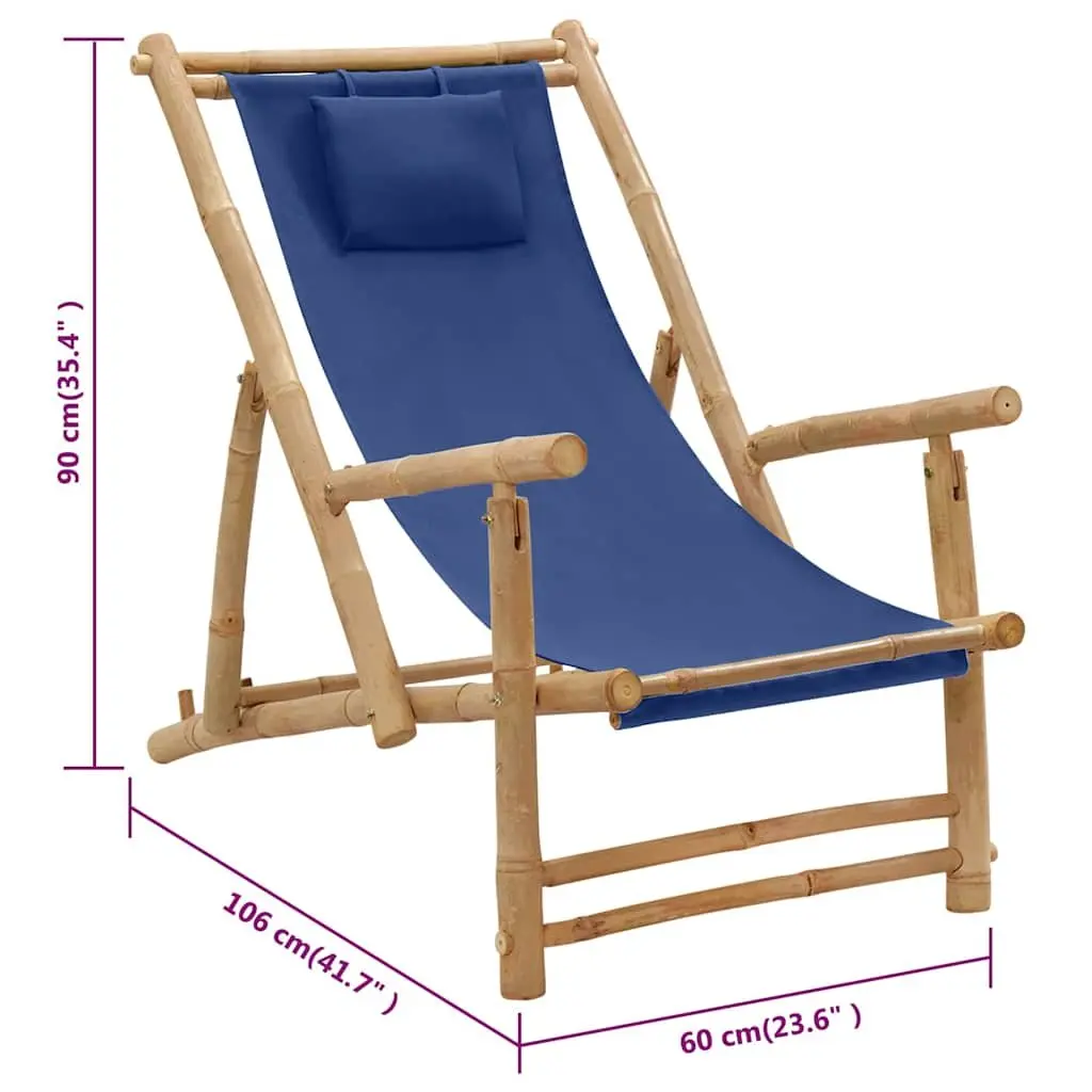 Bamboo Frame Adjustable Outdoor Deck Chair with Canvas Seat