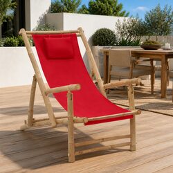 Adjustable Outdoor Bamboo Frame Deck Chair in Red