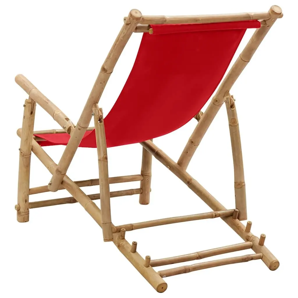 Adjustable Outdoor Bamboo Frame Deck Chair in Red