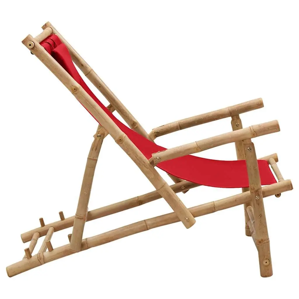 Adjustable Outdoor Bamboo Frame Deck Chair in Red