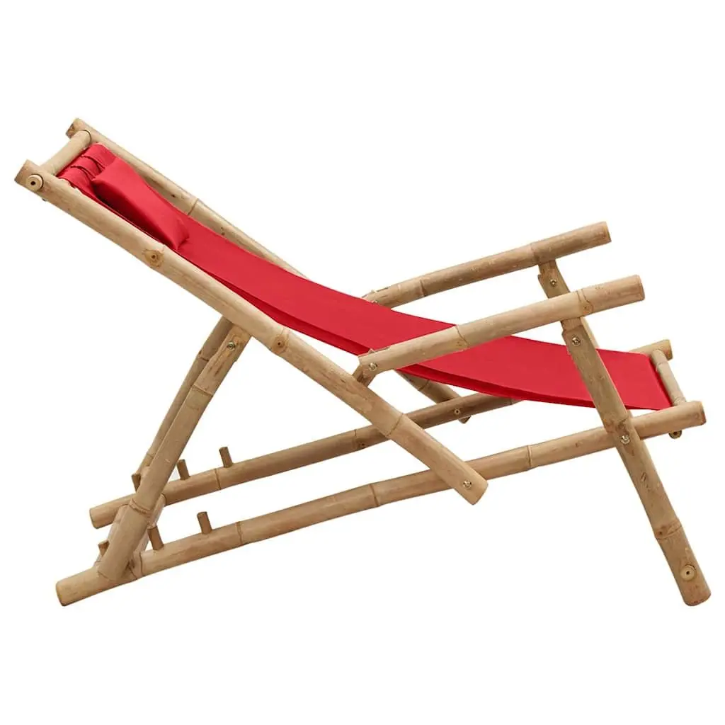 Adjustable Outdoor Bamboo Frame Deck Chair in Red