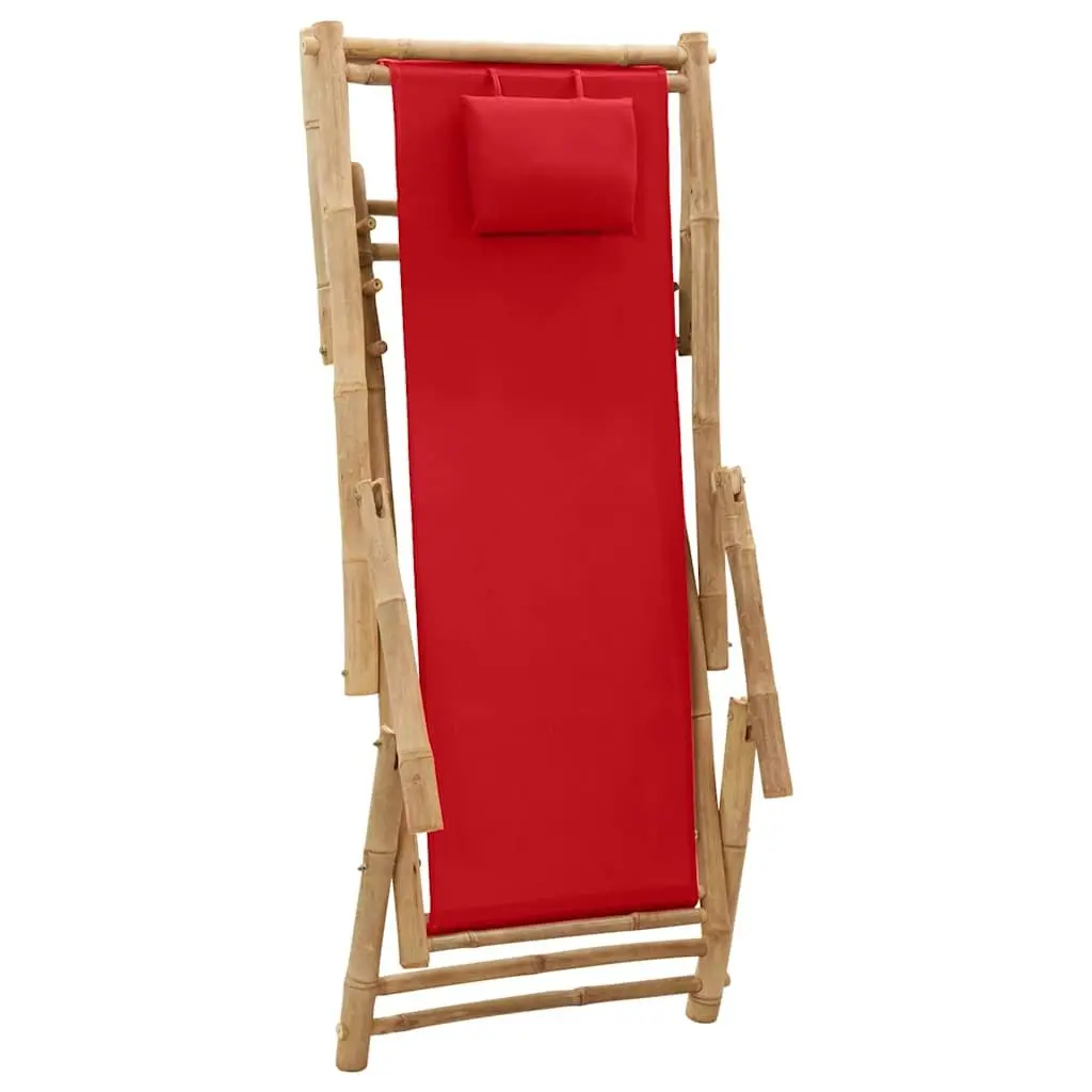 Adjustable Outdoor Bamboo Frame Deck Chair in Red
