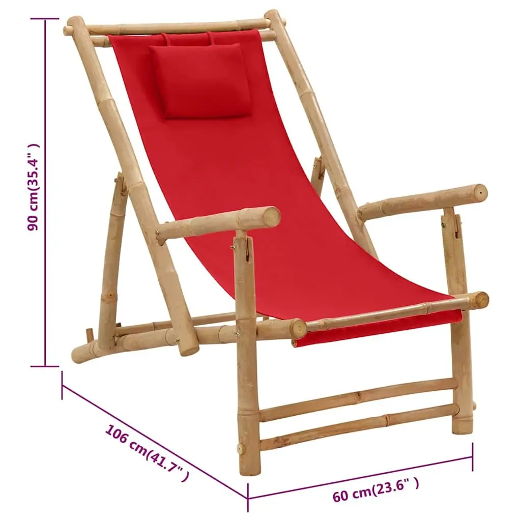 Adjustable Outdoor Bamboo Frame Deck Chair in Red