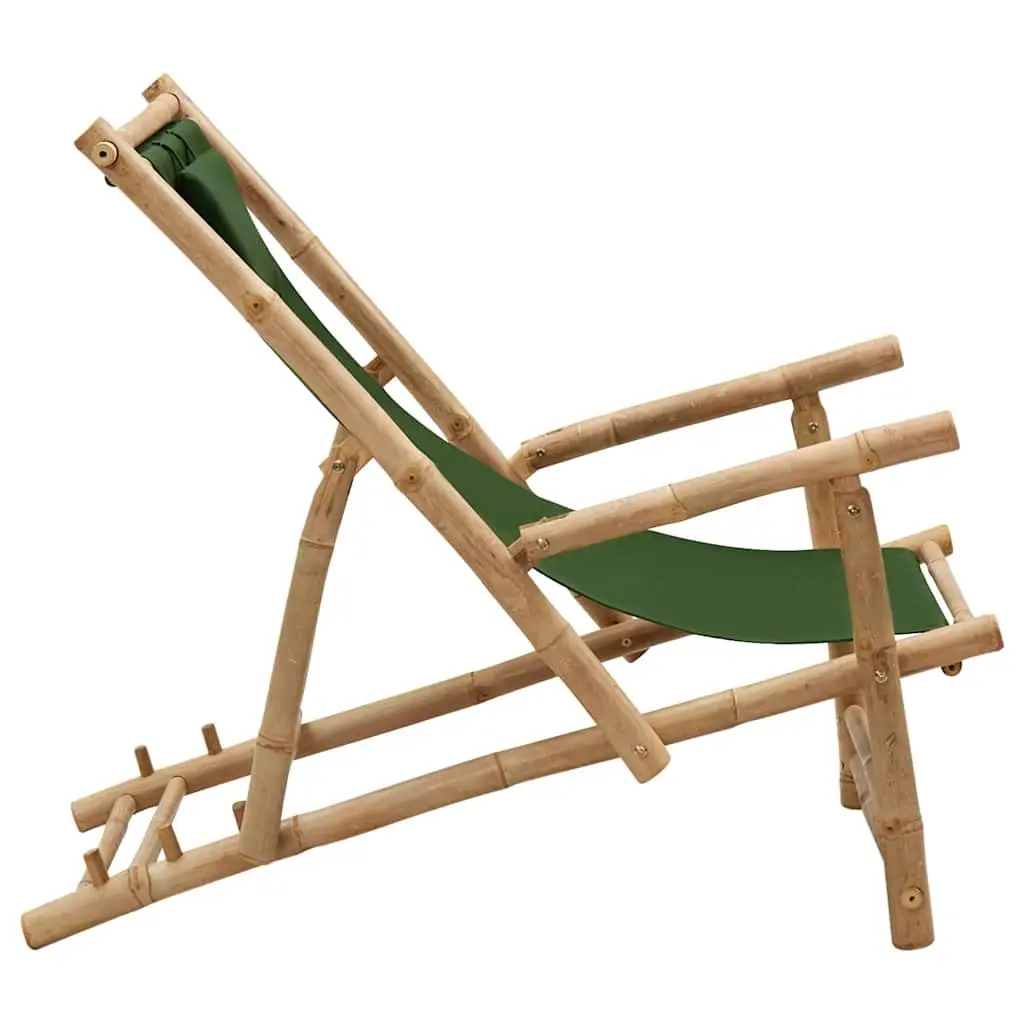 Deck Chair Bamboo Frame Canvas Seat Green Adjustable Backrest