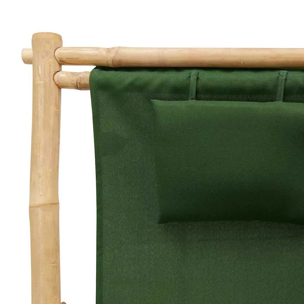 Deck Chair Bamboo Frame Canvas Seat Green Adjustable Backrest