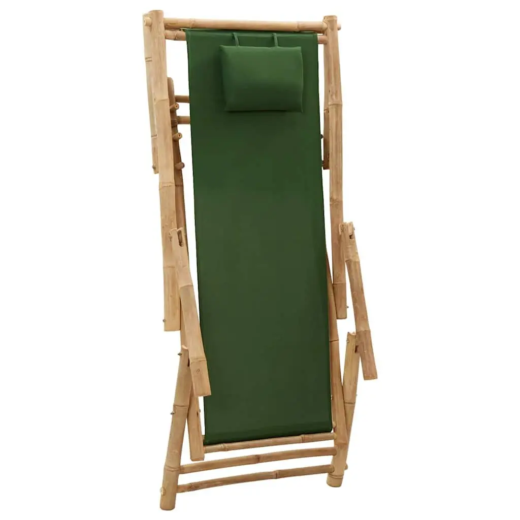 Deck Chair Bamboo Frame Canvas Seat Green Adjustable Backrest
