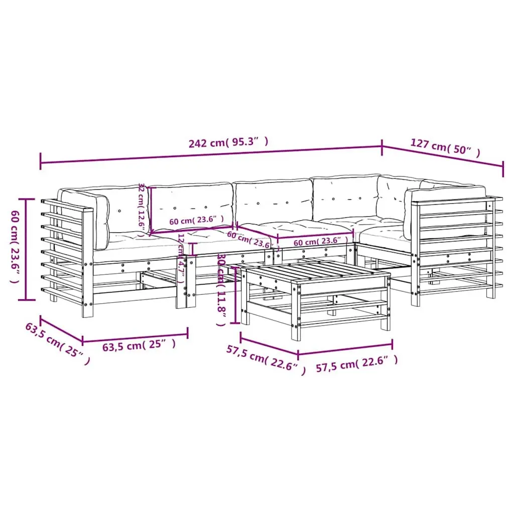 Garden Lounge Set 6 Piece Outdoor Furniture Patio Sectional Sofa with Cushions