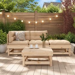 4-Piece Outdoor Lounge Set with Cushions in Solid Wood