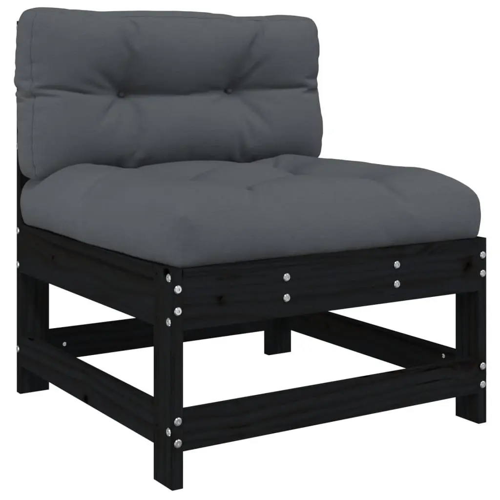 Garden Lounge Set Solid Pine Wood 4 Piece Outdoor Furniture Patio Sofa with Cushions Black