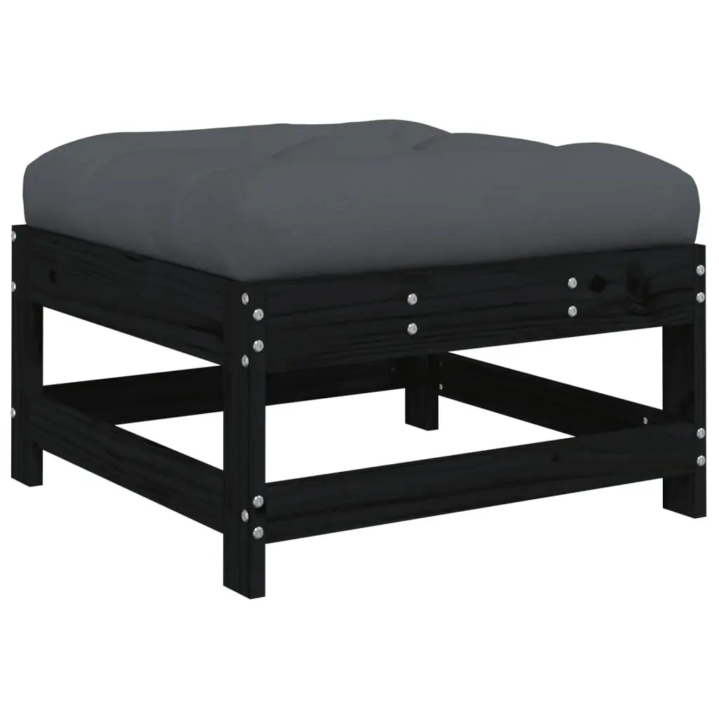 Garden Lounge Set Solid Pine Wood 4 Piece Outdoor Furniture Patio Sofa with Cushions Black