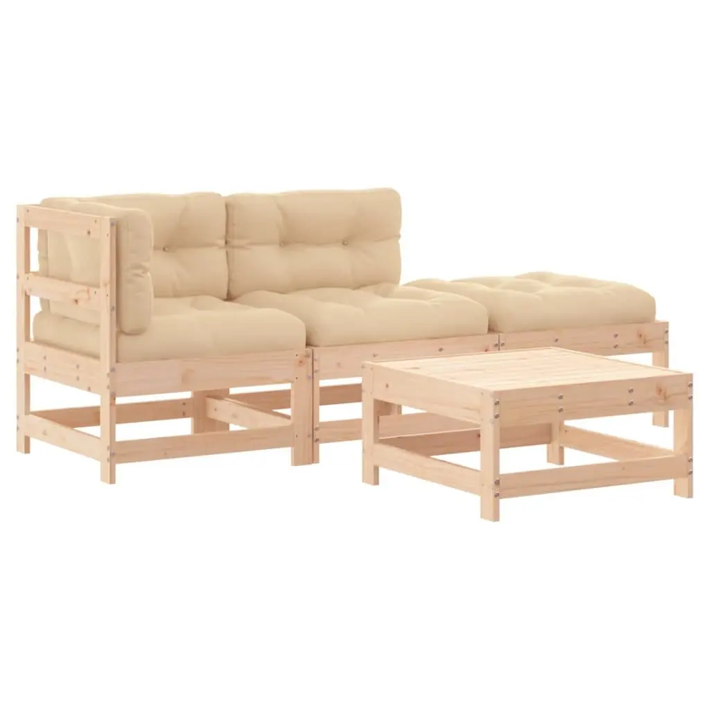 Garden Lounge Set Solid Pine Wood 4 Piece Outdoor Furniture Brown with Cushions