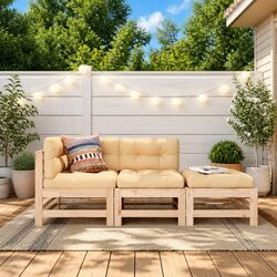 3-Piece Outdoor Lounge Set with Cushions in Brown