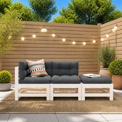 Durable 3 Piece White Wooden Garden Lounge Set