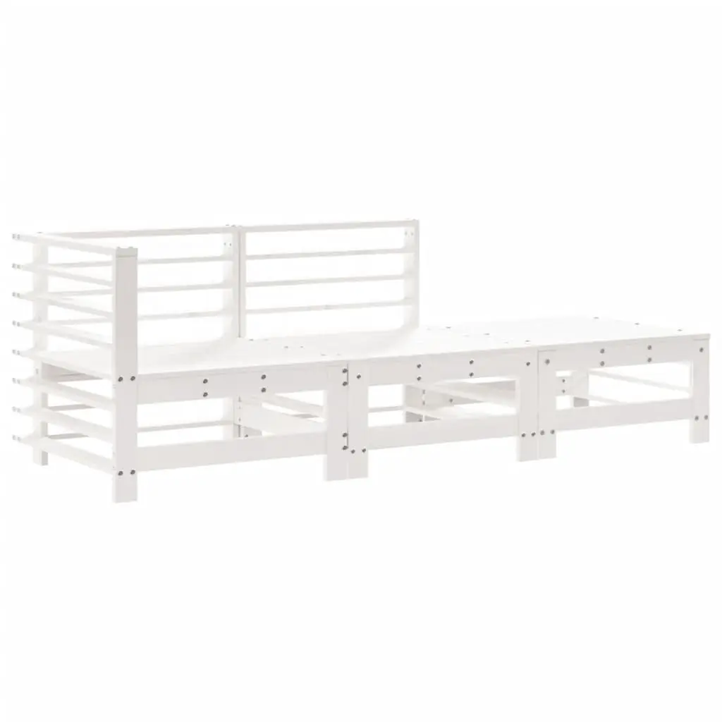 3 Piece Garden Lounge Set Solid Pine Wood White Outdoor Furniture