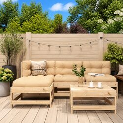 5 Piece Outdoor Lounge Set with Solid Wood & Cushions