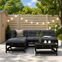 Stylish 5 Piece Outdoor Lounge Set with Cushions in Black
