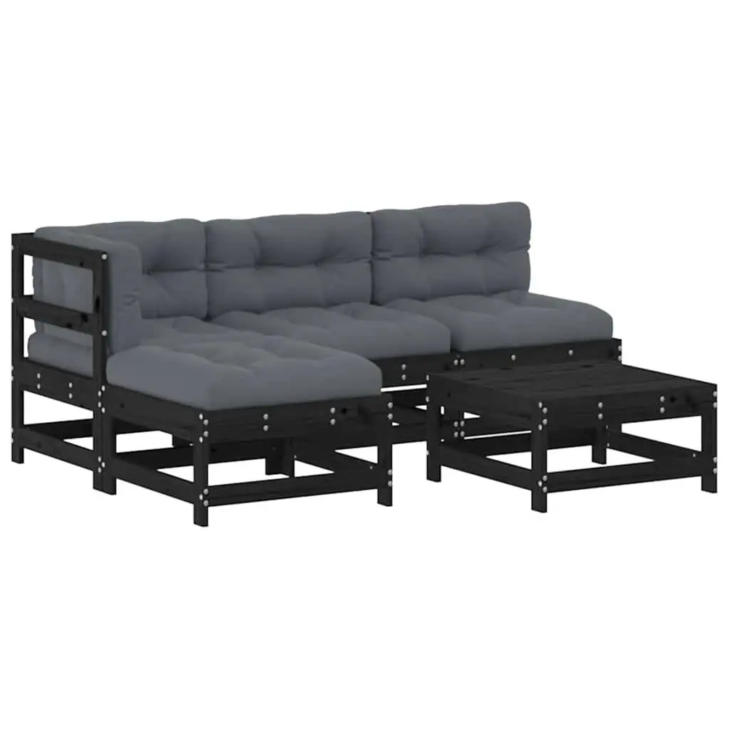 5 Piece Outdoor Lounge Set with Cushions in Black