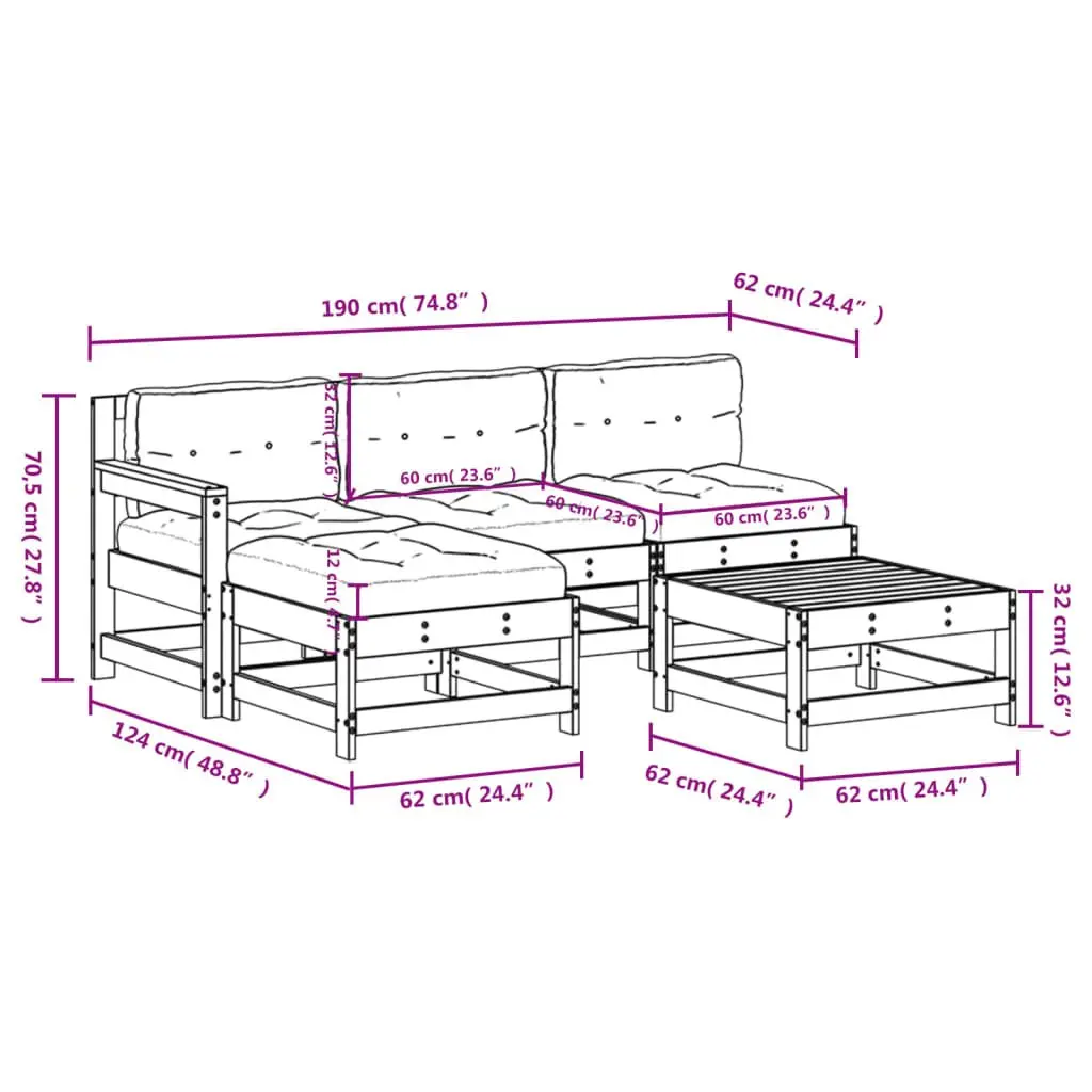 5 Piece Outdoor Garden Lounge Set with Cushions