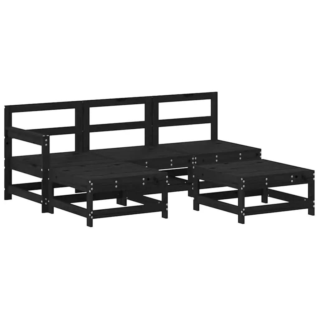 Garden Lounge Set Solid Pine Wood 5 Piece Modular Patio Sofa Black