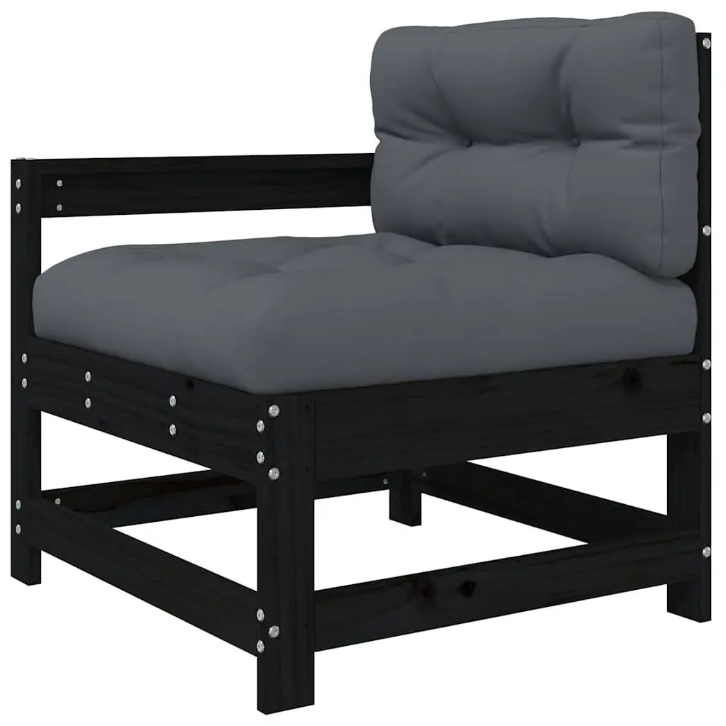 Garden Lounge Set Solid Pine Wood 5 Piece Modular Patio Sofa Black