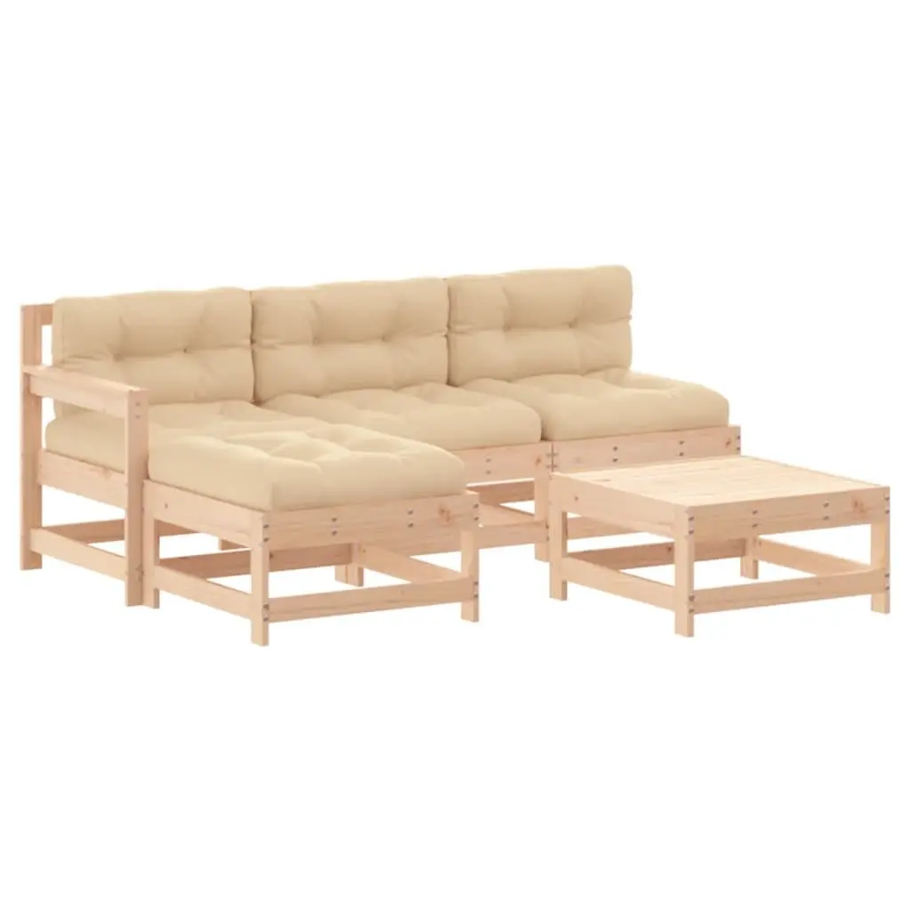 5 Piece Garden Lounge Set Solid Wood Brown