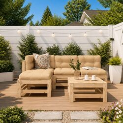 5-Piece Wooden Garden Lounge Set with Cushions