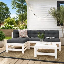 5 Piece Outdoor Furniture Set in White Slatted Wood